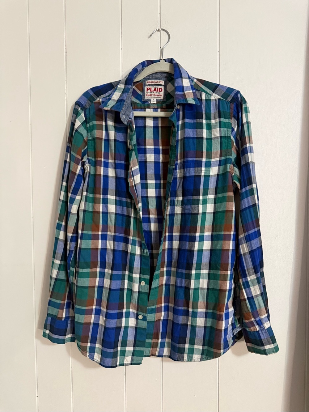 Old Navy Plaid Button-Down Shirt in Blue, Green & Brown
